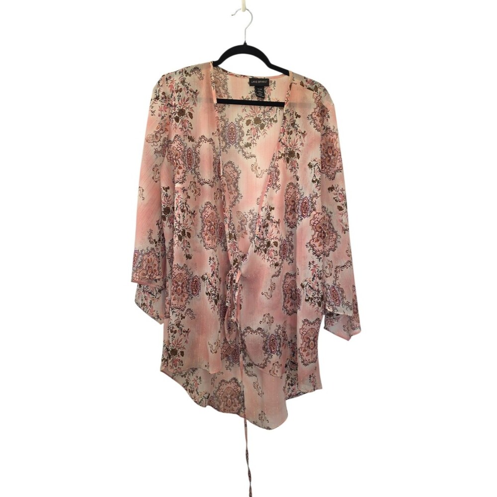 Lane Bryant Sheer Pink Floral Wrap Top Size 14/16